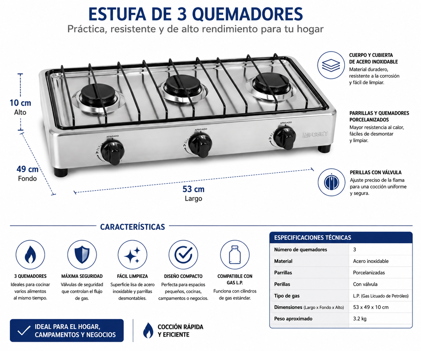 Estufa de 3 Quemadores