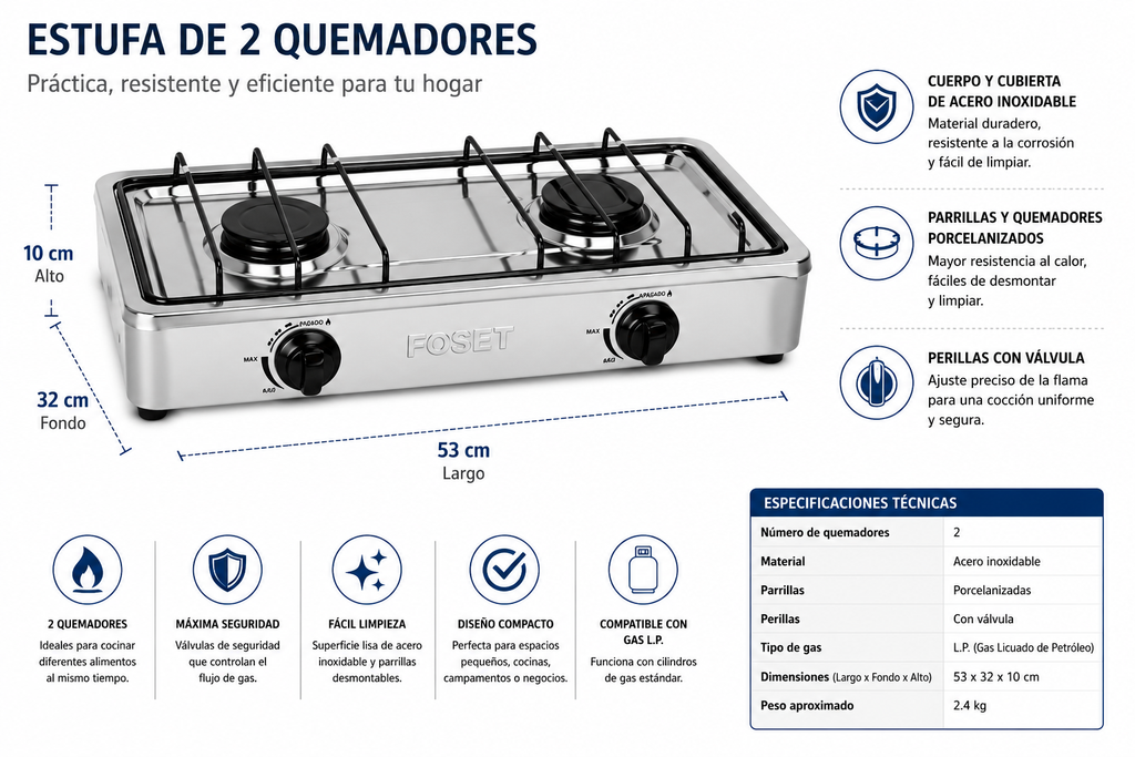 Estufa de 2 Quemadores