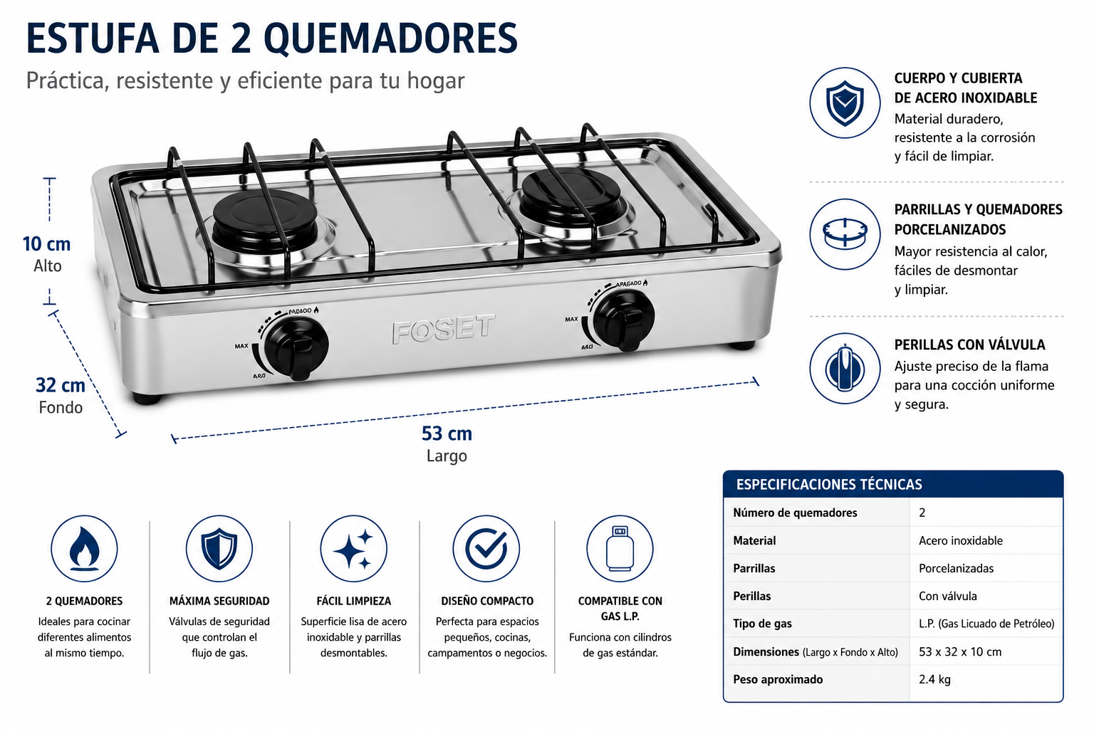 Estufa de 2 Quemadores